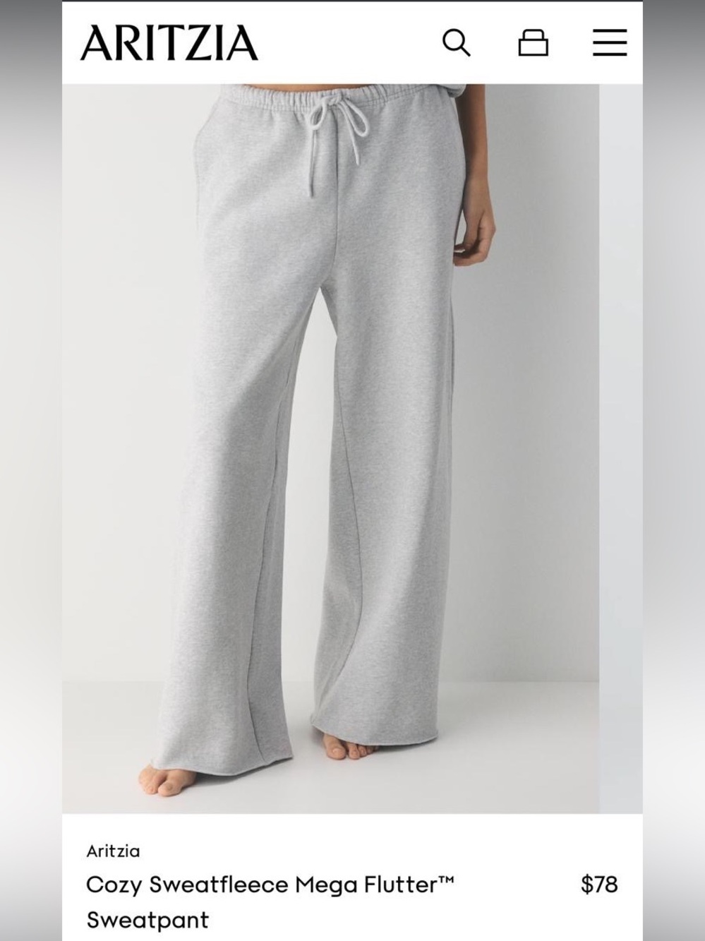 Aritzia Light Heather Gray Wide-Leg Sweatpants
